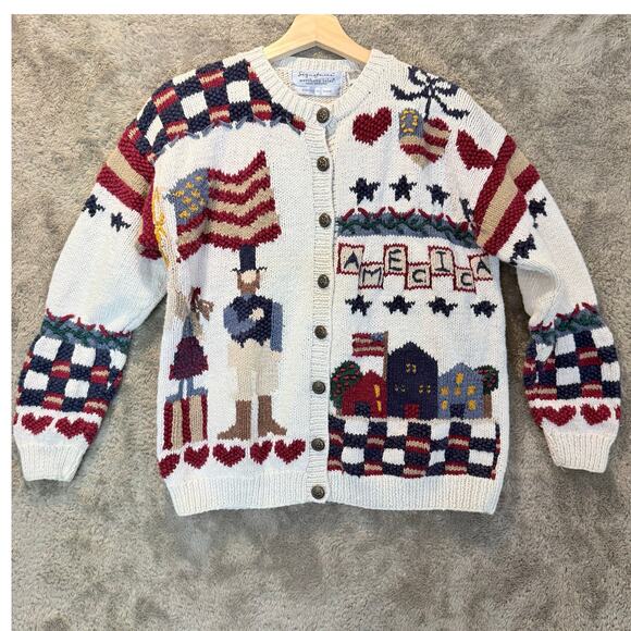 Northern Isles Cardigan Sweater American Flag M 4th July USA Patriotic Americana - Picture 1 of 12